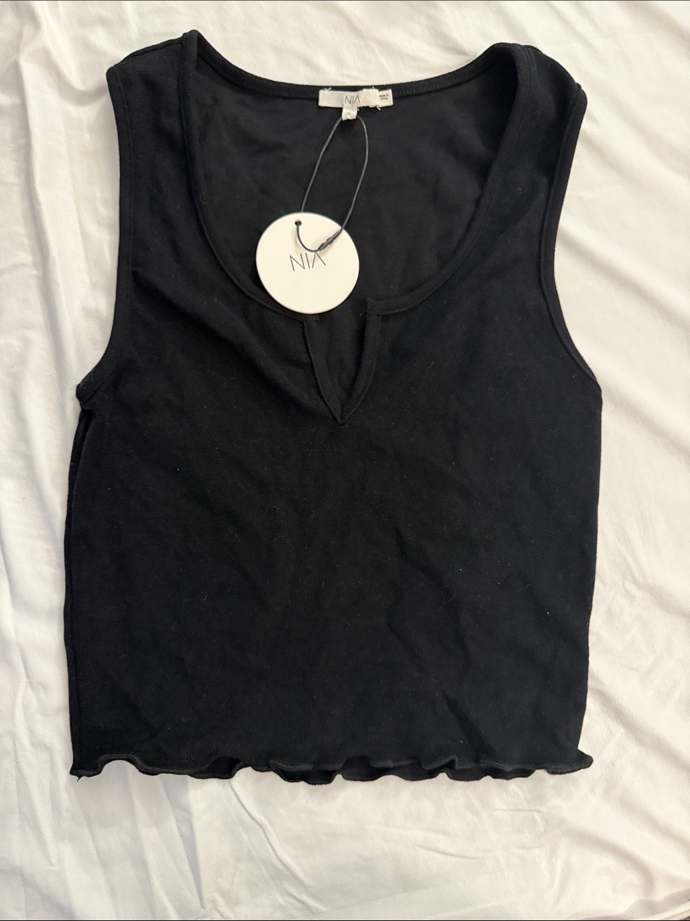 Black Notch-Neck cropped Tank Top